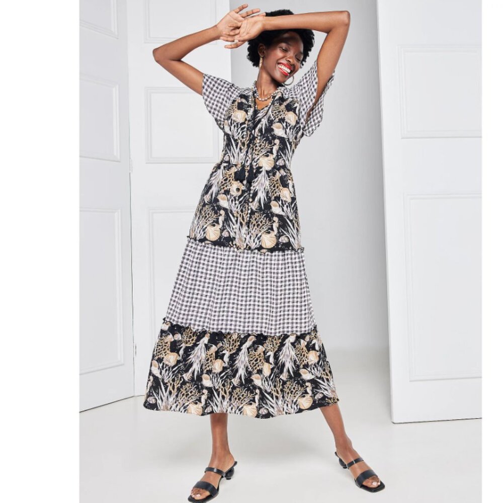 Isaac Mizrahi Bridgehampton Printed Tiered Maxi Dress 1XP